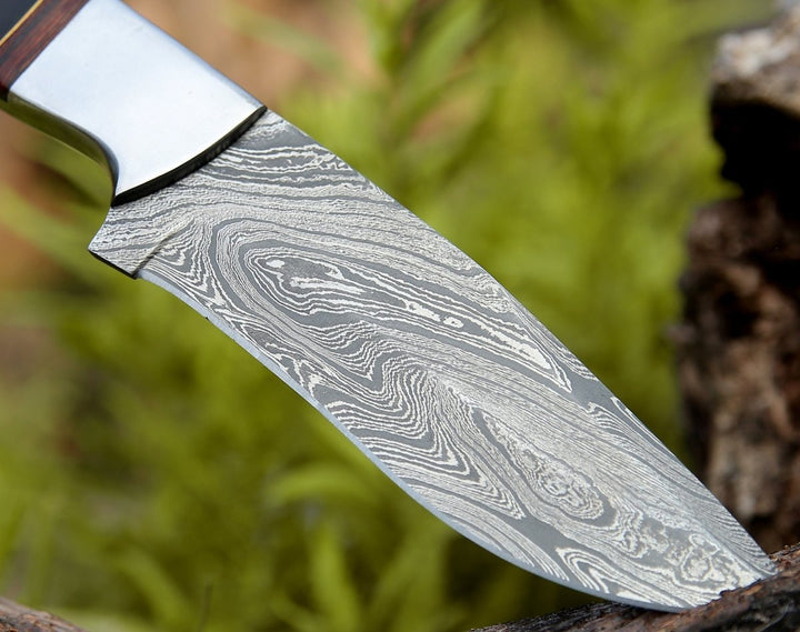 Nimbus Damascus Hutning Knife with Horn &amp; Rose Wood Handle - Shokunin USA