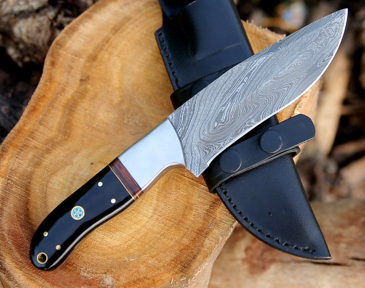Nimbus Damascus Hutning Knife with Horn &amp; Rose Wood Handle - Shokunin USA