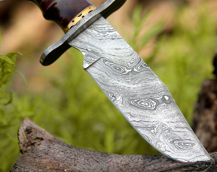 Paragon Damascus Bowie Knife with Exotic Rosewood Handle - Shokunin USA