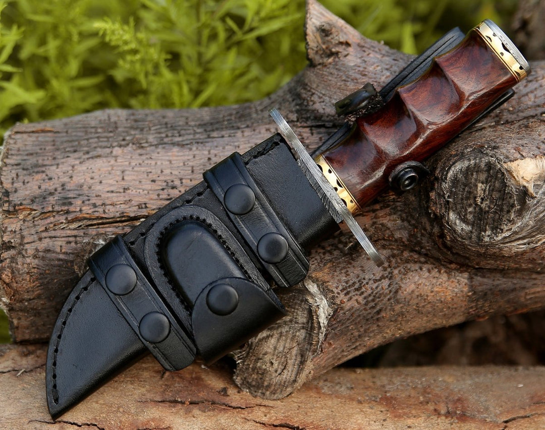 Paragon Damascus Bowie Knife with Exotic Rosewood Handle - Shokunin USA