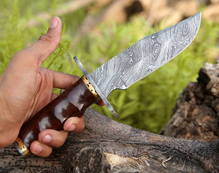 Paragon Damascus Bowie Knife with Exotic Rosewood Handle - Shokunin USA