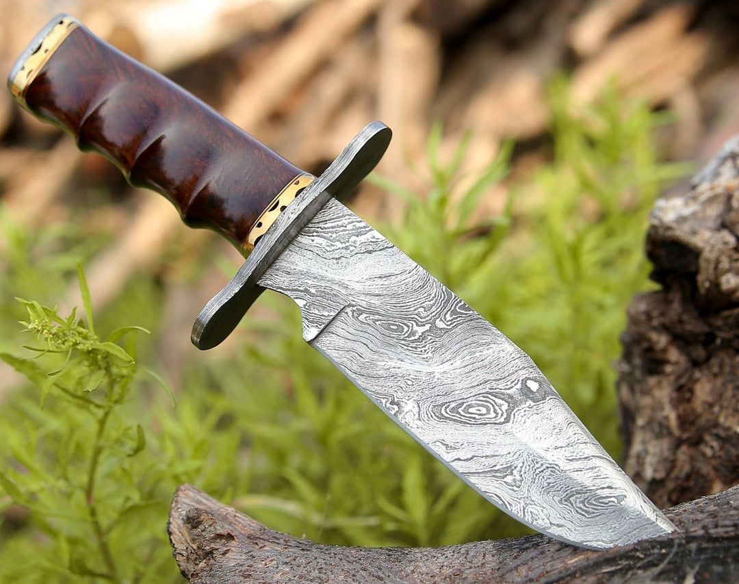 Paragon Damascus Bowie Knife with Exotic Rosewood Handle - Shokunin USA