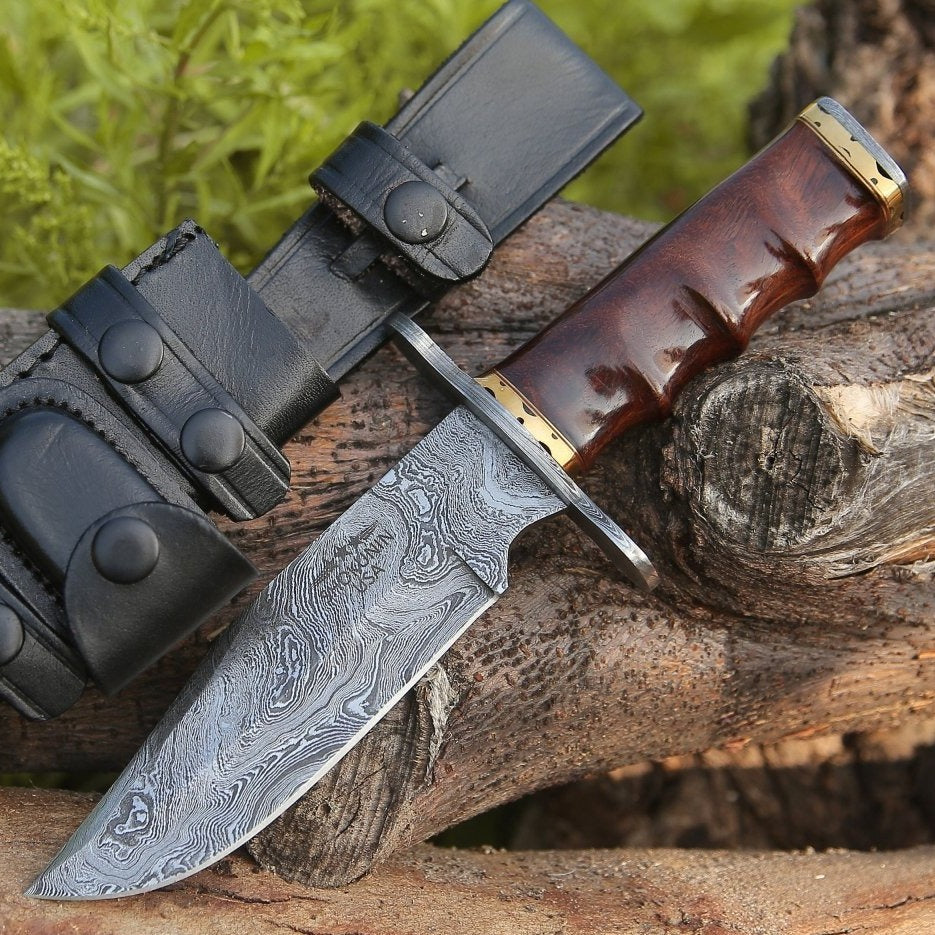 Paragon Damascus Bowie Knife with Exotic Rosewood Handle - Shokunin USA