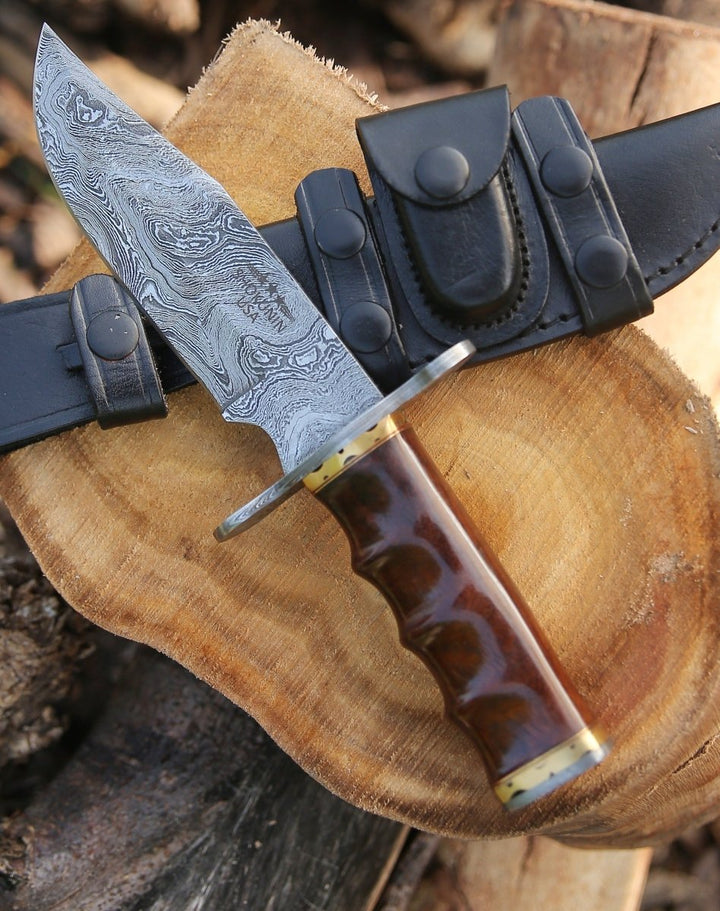 Paragon Damascus Bowie Knife with Exotic Rosewood Handle - Shokunin USA