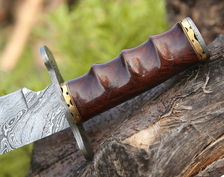 Paragon Damascus Bowie Knife with Exotic Rosewood Handle - Shokunin USA