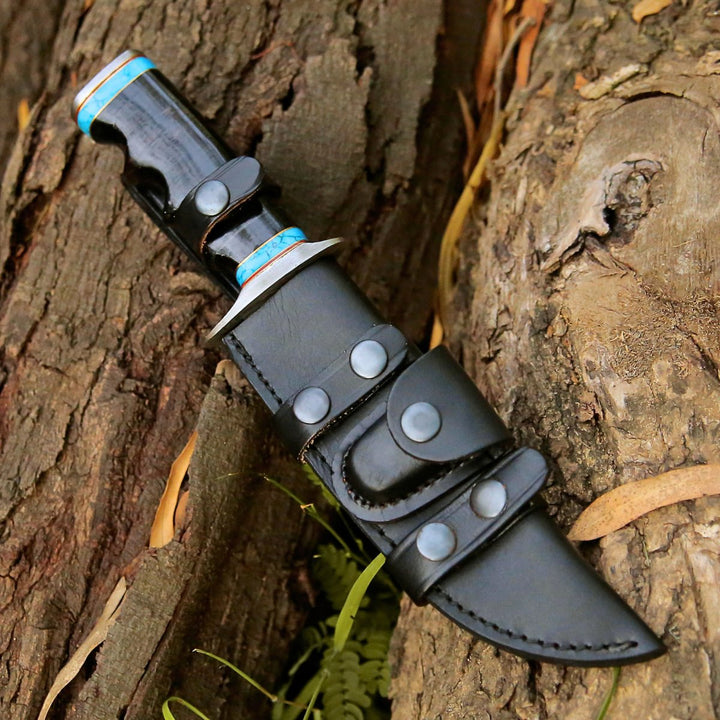 Phantom Hunting &amp; Survival Bowie Knife with Stacked Leather Handle - Shokunin USA