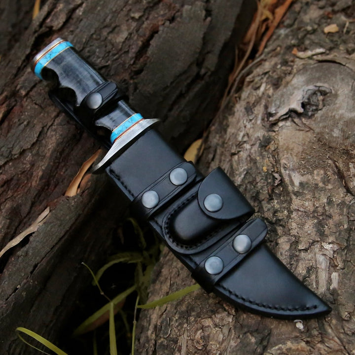 Phantom Hunting &amp; Survival Bowie Knife with Stacked Leather Handle - Shokunin USA
