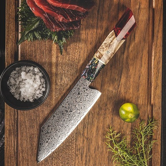Pristine VG10 Chef Knife 10.5" with Exotic Olive Wood & Resin Handle - Shokunin USA
