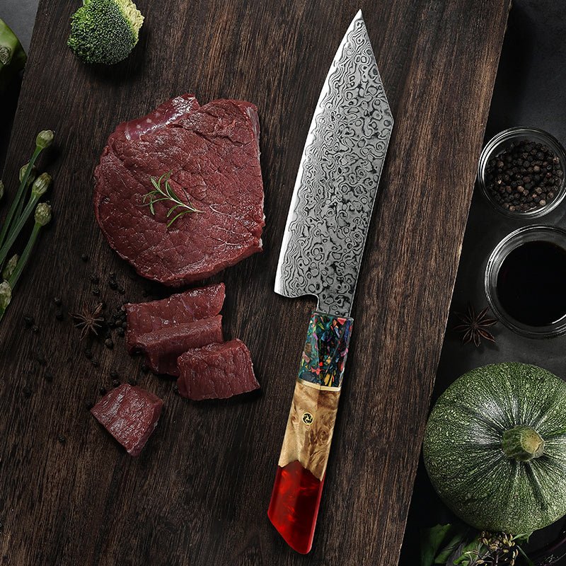 Pristine VG10 Chef Knife 10.5" with Exotic Olive Wood & Resin Handle - Shokunin USA