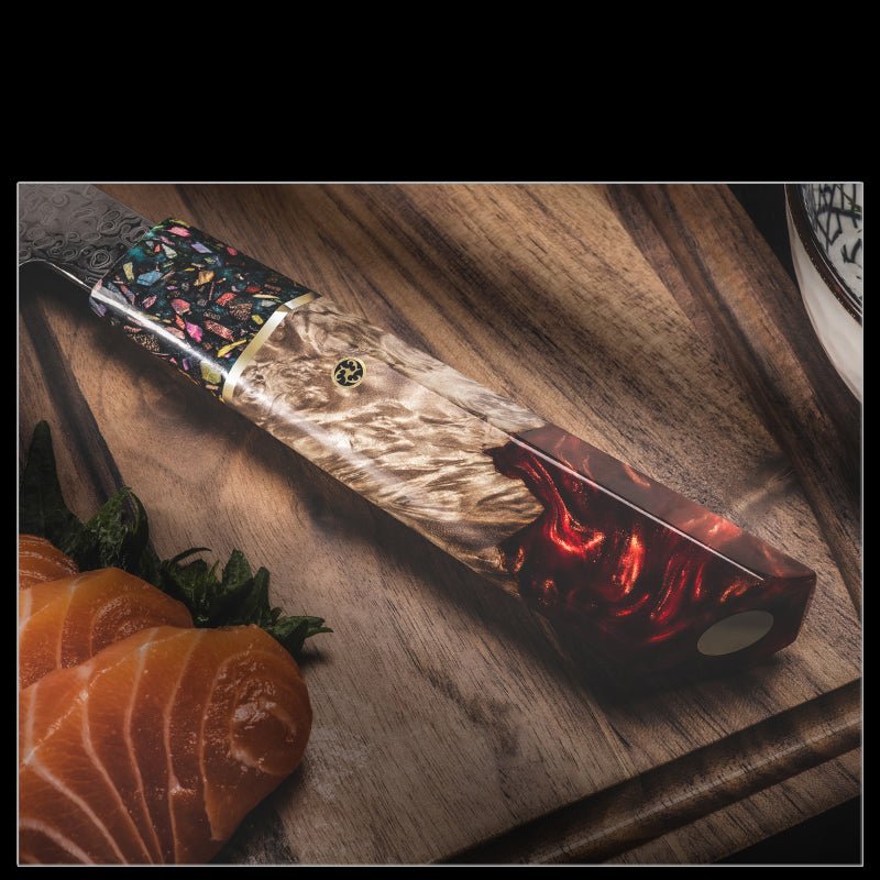 Pristine VG10 Chef Knife 10.5" with Exotic Olive Wood &amp; Resin Handle - Shokunin USA