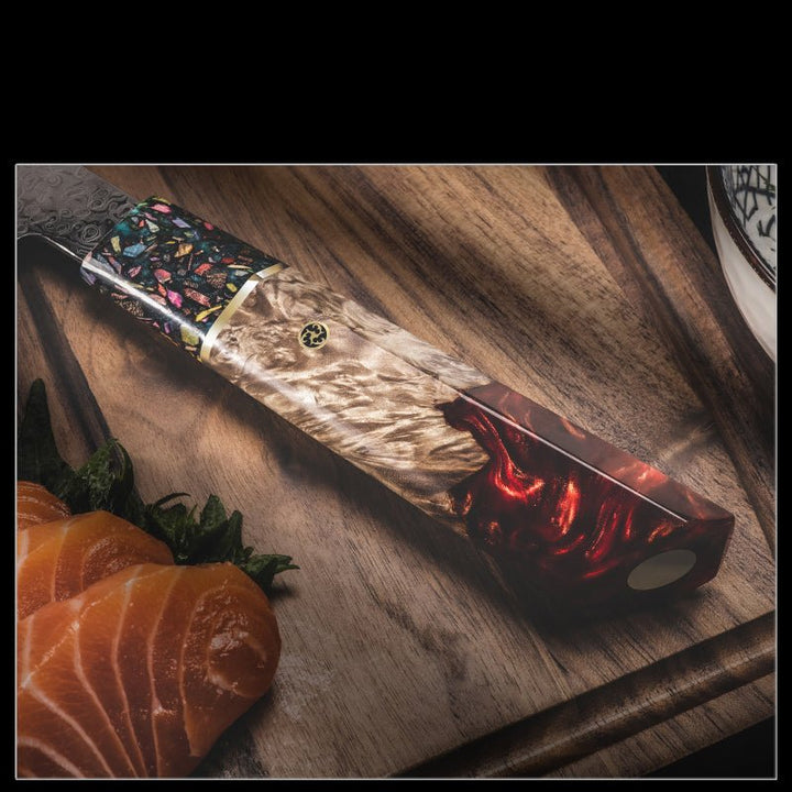 Pristine VG10 Chef Knife 10.5" with Exotic Olive Wood &amp; Resin Handle - Shokunin USA