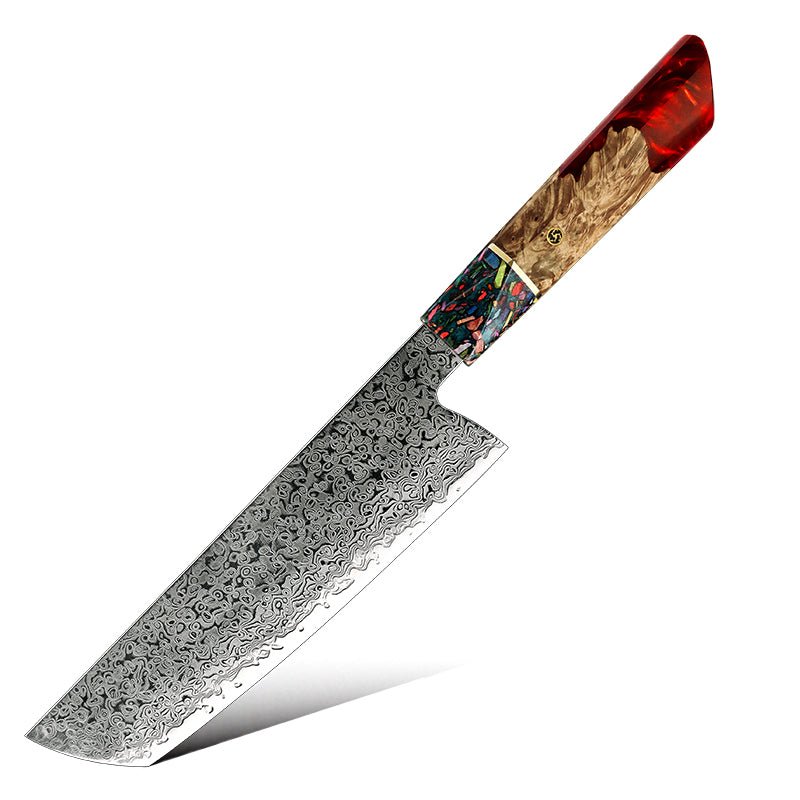 Pristine Japanese Chef Knife Set with VG-10 Damascus Steel Exotic Stabilized Olive Wood Handle &amp; Sheath - Shokunin USA