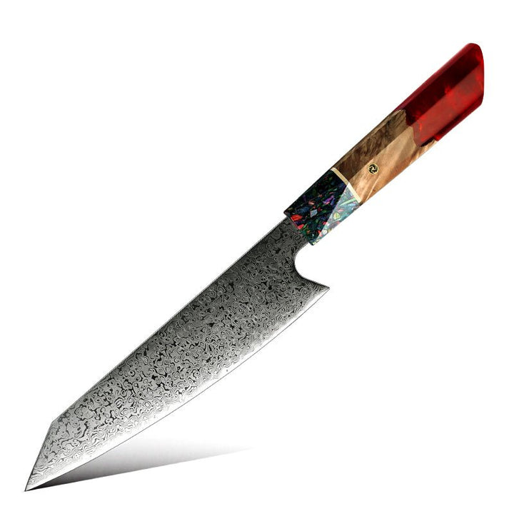 Pristine Japanese Chef Knife Set with VG-10 Damascus Steel Exotic Stabilized Olive Wood Handle &amp; Sheath - Shokunin USA