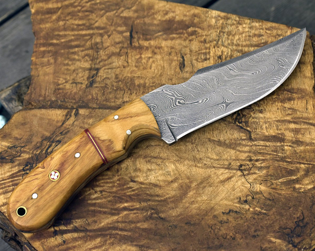 Damascus Knife - Puma Damascus Steel Hunting Knife Olive Wood Handle &amp; Sheath - Shokunin USA