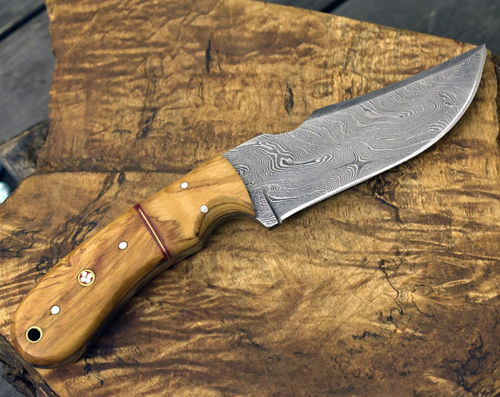 Damascus Knife - Puma Damascus Steel Hunting Knife Olive Wood Handle &amp; Sheath - Shokunin USA