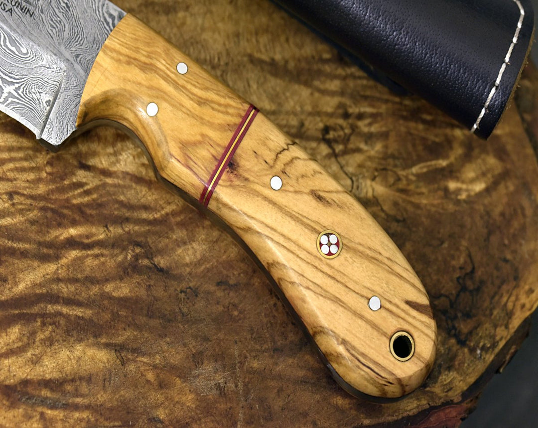Damascus Knife - Puma Damascus Steel Hunting Knife Olive Wood Handle &amp; Sheath - Shokunin USA