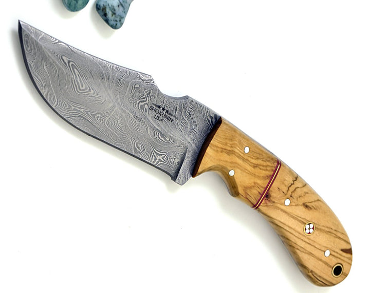 Damascus Knife - Puma Damascus Steel Hunting Knife Olive Wood Handle &amp; Sheath - Shokunin USA