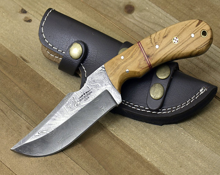 Damascus Knife - Puma Damascus Steel Hunting Knife Olive Wood Handle &amp; Sheath - Shokunin USA