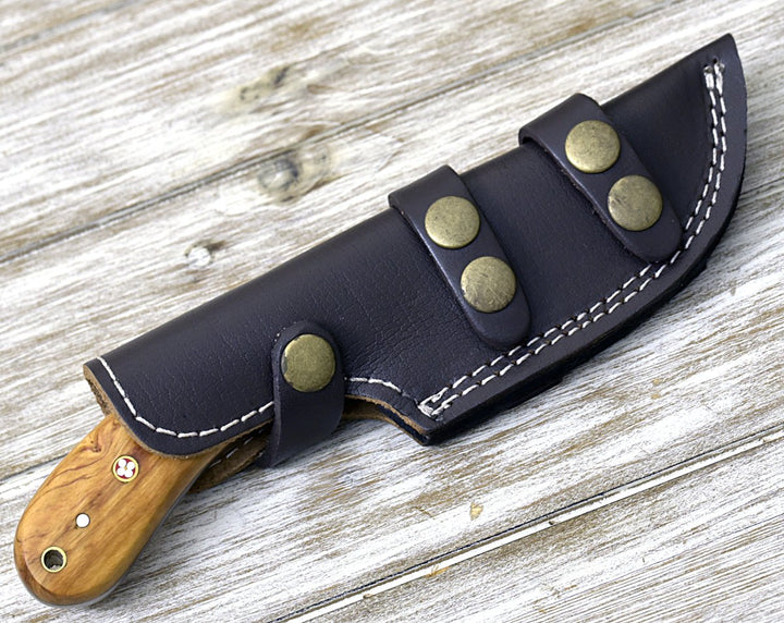 Damascus Knife - Puma Damascus Steel Hunting Knife Olive Wood Handle &amp; Sheath - Shokunin USA
