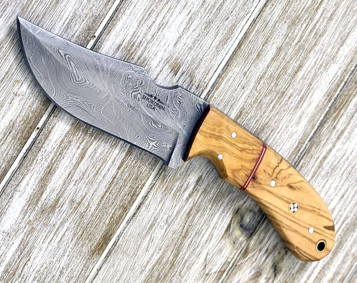 Damascus Knife - Puma Damascus Steel Hunting Knife Olive Wood Handle &amp; Sheath - Shokunin USA