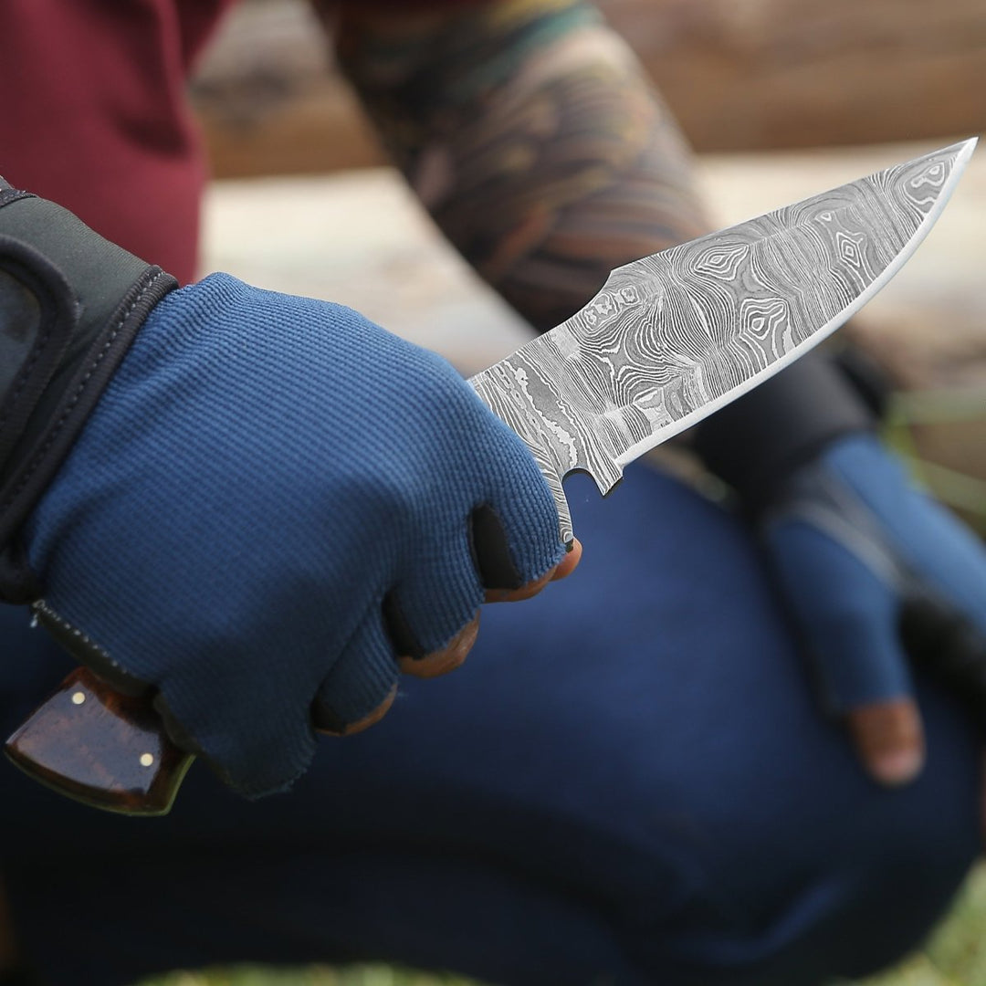 Radiant Damascus Hunting Knife with Rosewood Handle - Shokunin USA