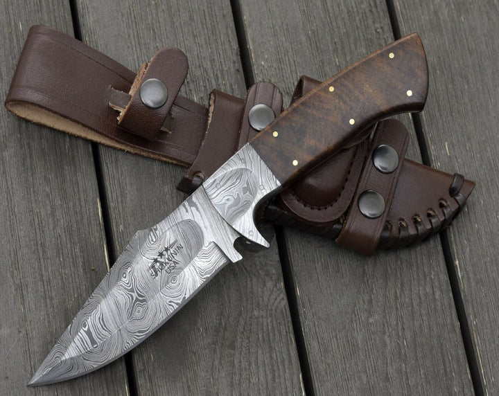 Radiant Damascus Hunting Knife with Rosewood Handle - Shokunin USA
