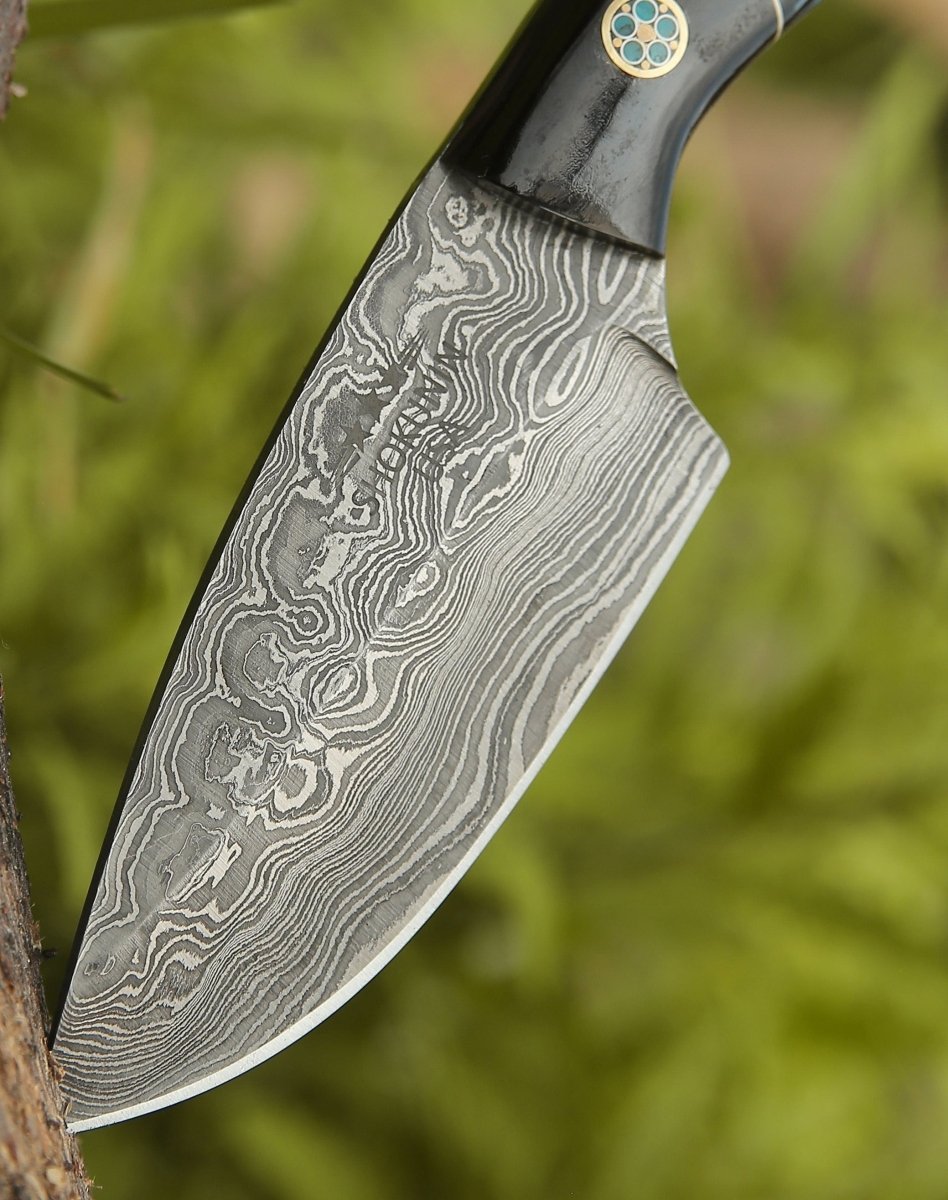 Rift Damascus Skinning Knife with Exotic Rosewood &amp; Resin Handle - Shokunin USA