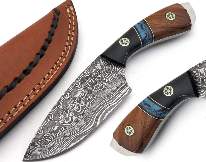 Rift Damascus Skinning Knife with Exotic Rosewood &amp; Resin Handle - Shokunin USA