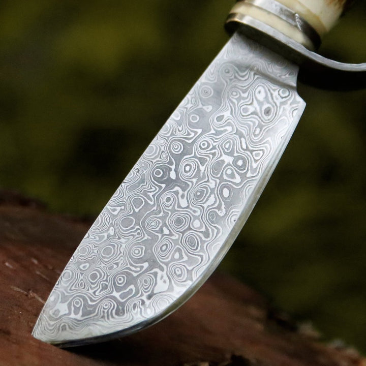 Serpent Damascus Hunting Knife with Antler Handle - Shokunin USA