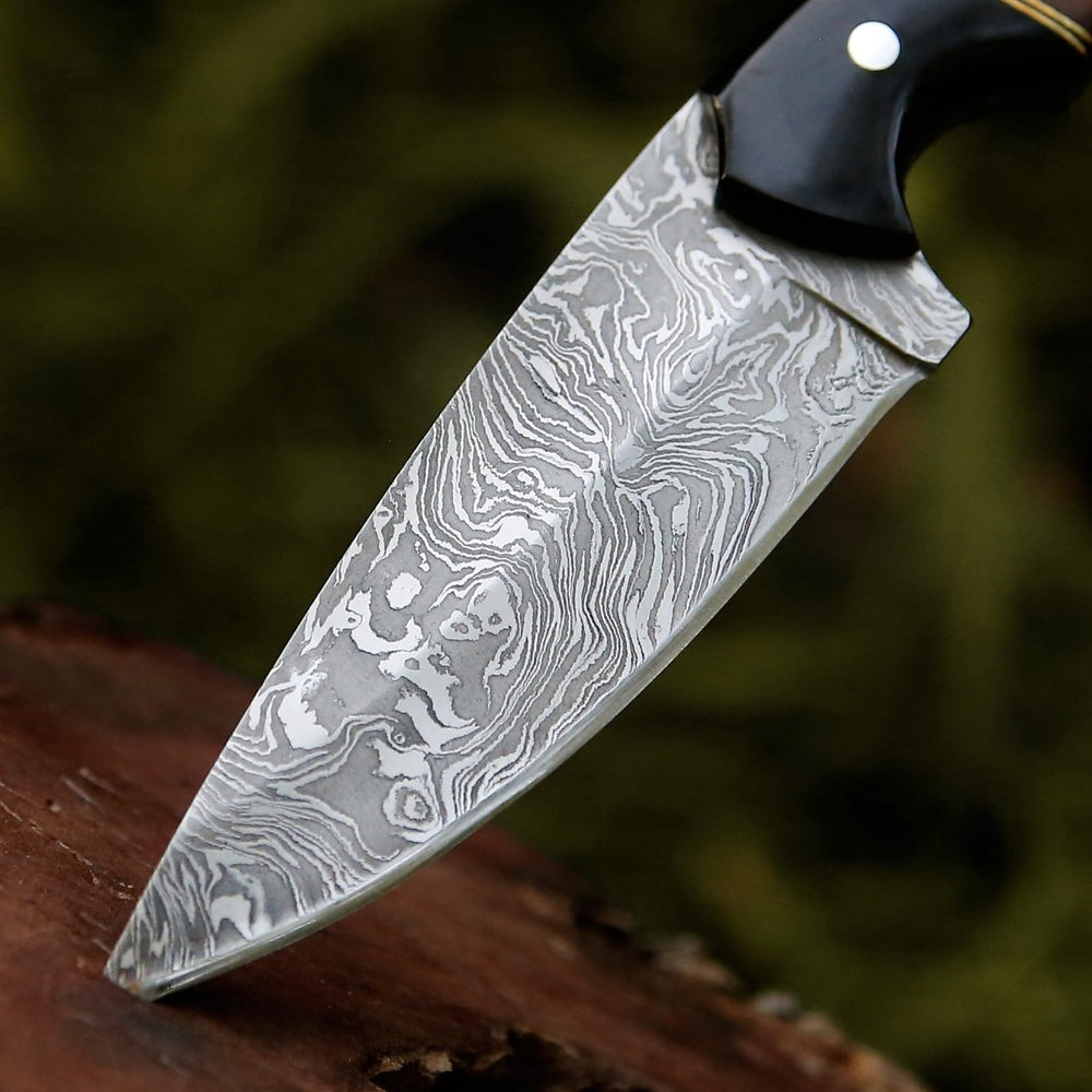 Shadow Damascus Knife with Horn & Exotic Rose Wood Handle - Shokunin USA