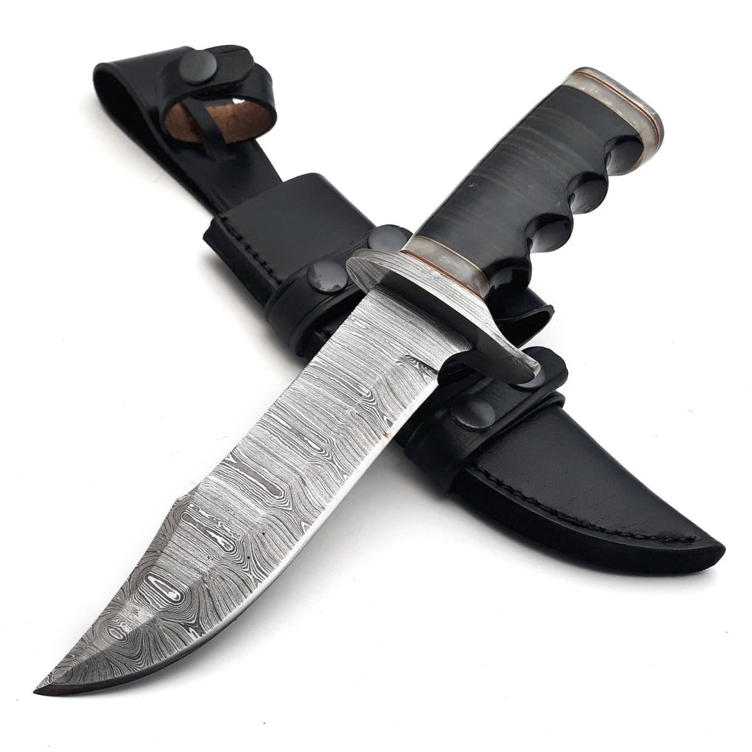 Soul Sniper Bowie Knife with Mother of Pearl & Stacked Leather Handle - Shokunin USA
