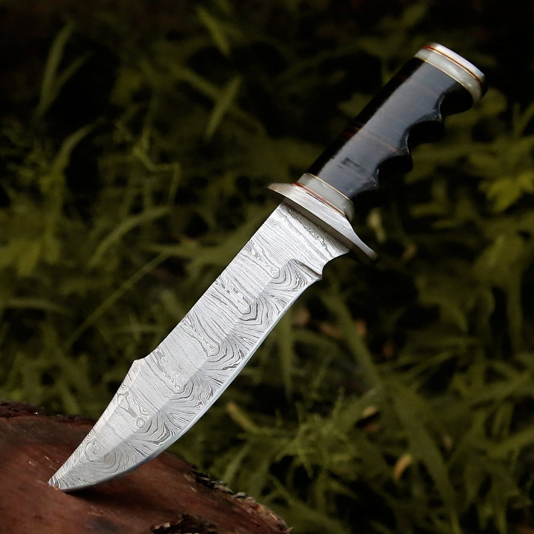 Soul Sniper Bowie Knife with Mother of Pearl &amp; Stacked Leather Handle - Shokunin USA