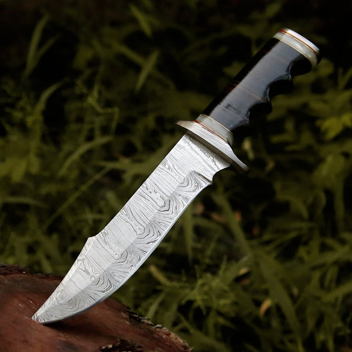 Soul Sniper Bowie Knife with Mother of Pearl &amp; Stacked Leather Handle - Shokunin USA