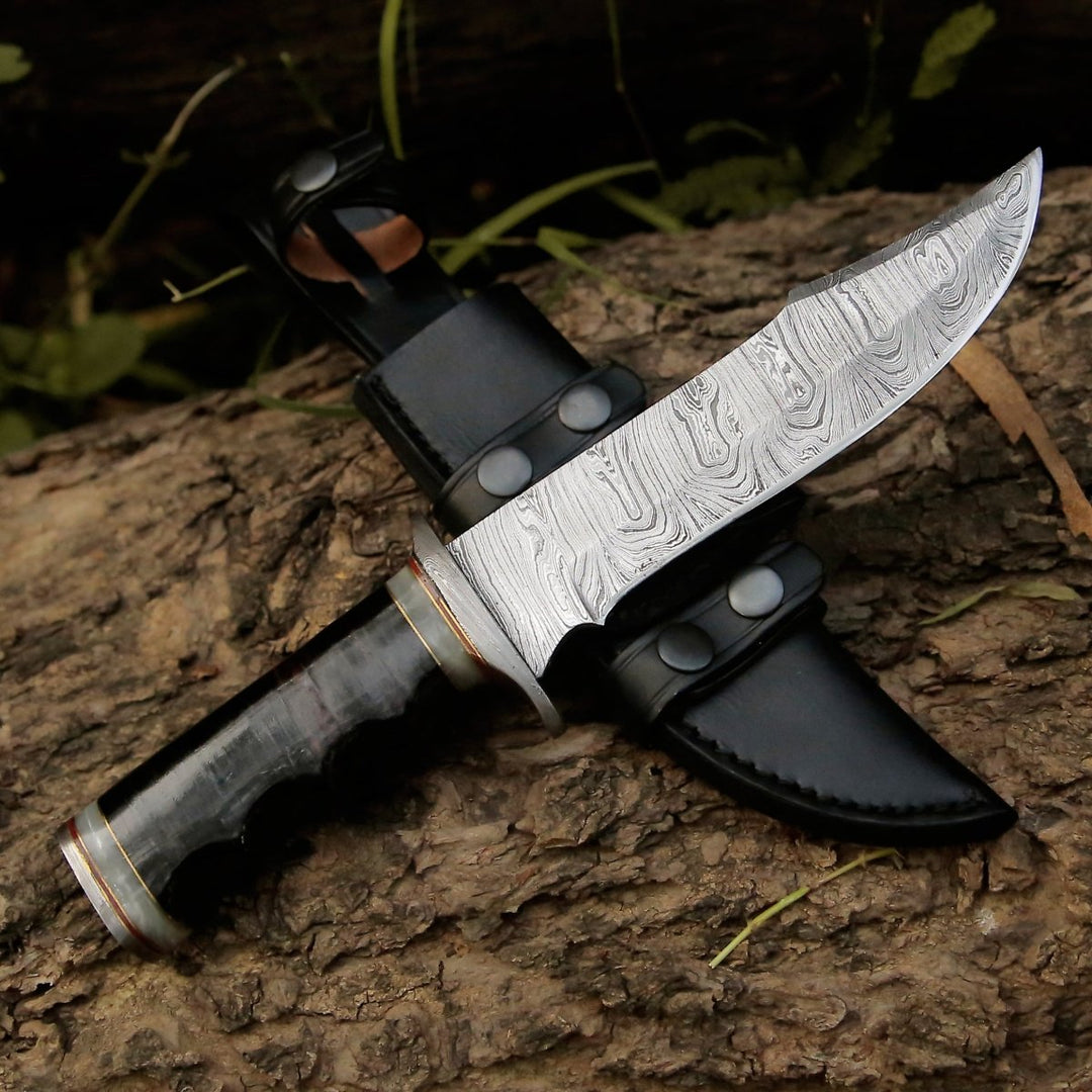 Soul Sniper Bowie Knife with Mother of Pearl &amp; Stacked Leather Handle - Shokunin USA