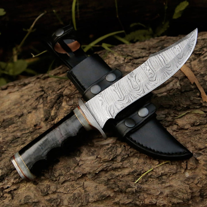 Soul Sniper Bowie Knife with Mother of Pearl &amp; Stacked Leather Handle - Shokunin USA
