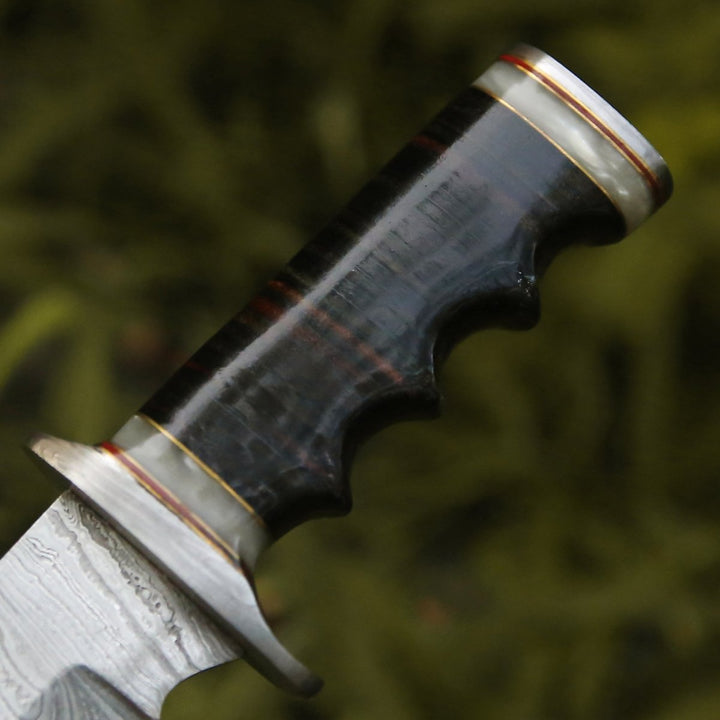 Soul Sniper Bowie Knife with Mother of Pearl &amp; Stacked Leather Handle - Shokunin USA