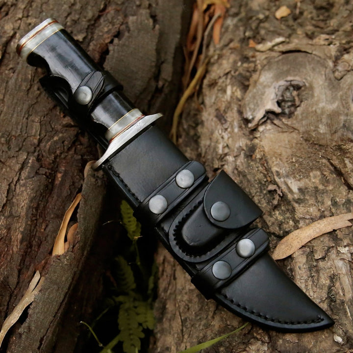 Soul Sniper Bowie Knife with Mother of Pearl &amp; Stacked Leather Handle - Shokunin USA
