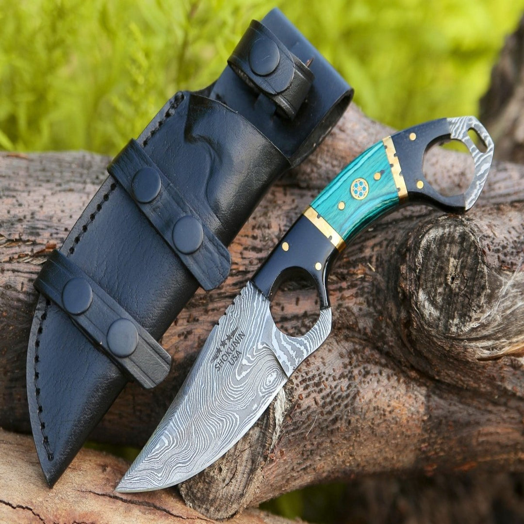 Spark Damascus EDC Knife with Micarta & Pakkawood Handle - Shokunin USA