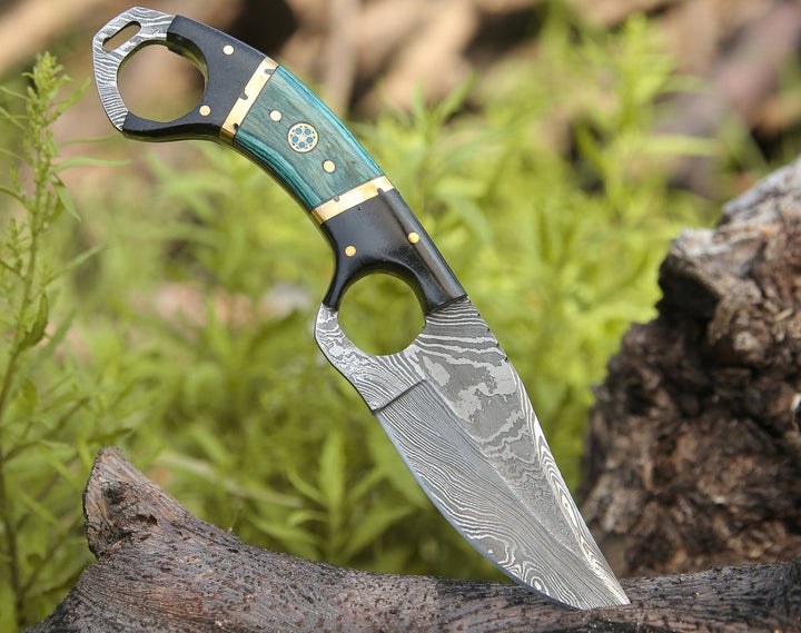 Spark Damascus EDC Knife with Micarta &amp; Pakkawood Handle - Shokunin USA