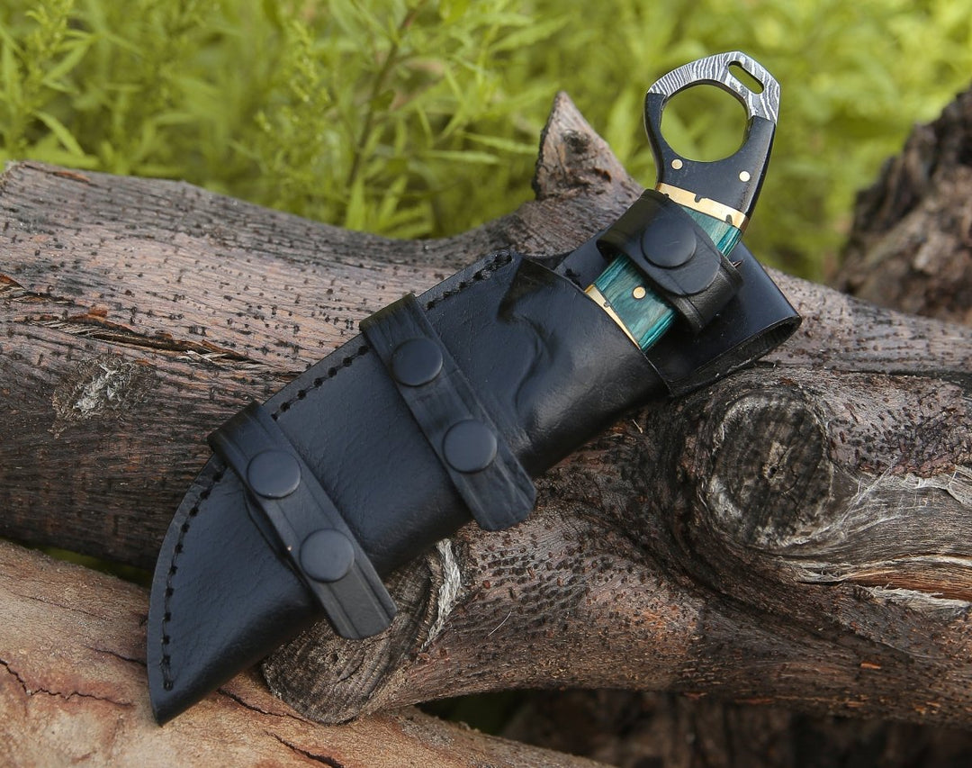 Spark Damascus EDC Knife with Micarta &amp; Pakkawood Handle - Shokunin USA