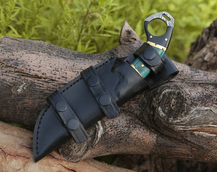 Spark Damascus EDC Knife with Micarta &amp; Pakkawood Handle - Shokunin USA