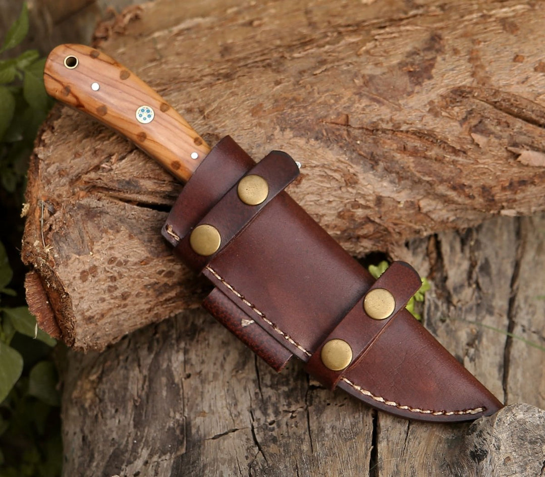 damascus-steel edc – Spectral Field Dressing Knife with Olive Wood Handle – Shokunin USA