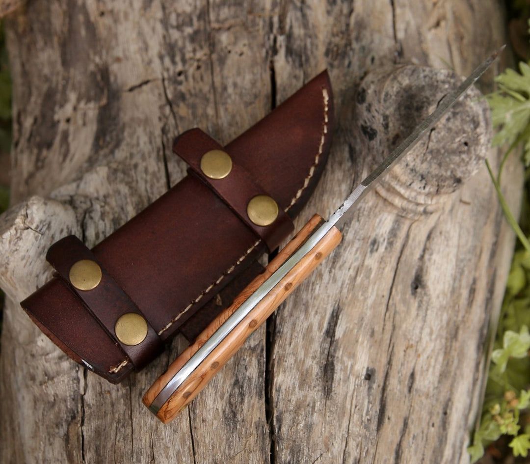 personalized hunting knife with olive wood handle - Spectral Field Dressing Knife with Olive Wood Handle - Shokunin USA