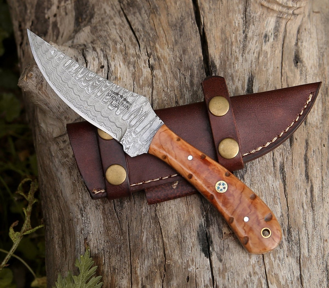 custom hunting knife with olive wood handle - Spectral Field Dressing Knife with Olive Wood Handle - Shokunin USA