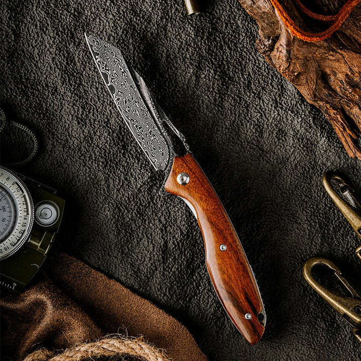 Multitool - Vengeance Damascus Pocket Knife with Exotic Red Sandalwood Handle - Shokunin USA