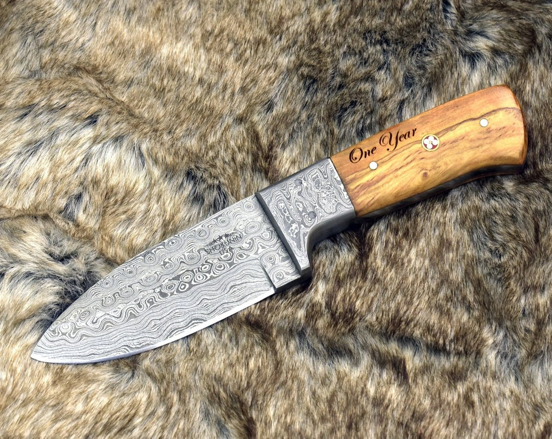 Damascus Knife - Vesper Damascus Hunting Knife with Exotic Wenge Wood Handle &amp; Sheath - Shokunin USA