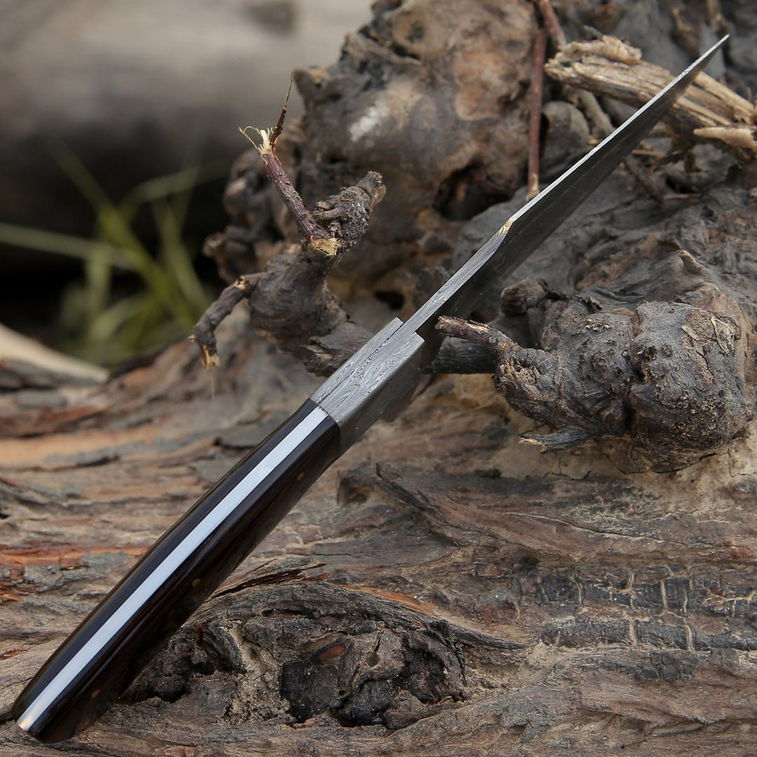 Damascus Knife - Vesper Damascus Hunting Knife with Exotic Wenge Wood Handle &amp; Sheath - Shokunin USA