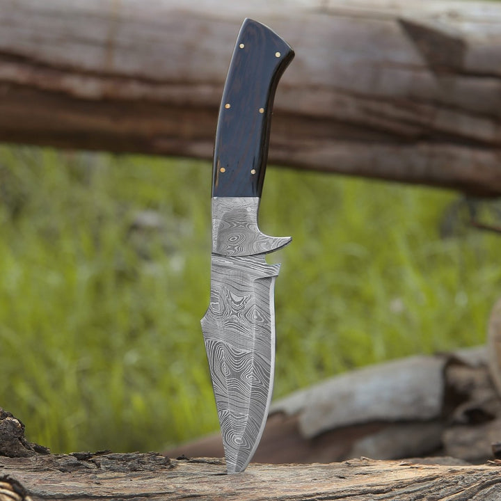 Damascus Knife - Vesper Damascus Hunting Knife with Exotic Wenge Wood Handle &amp; Sheath - Shokunin USA