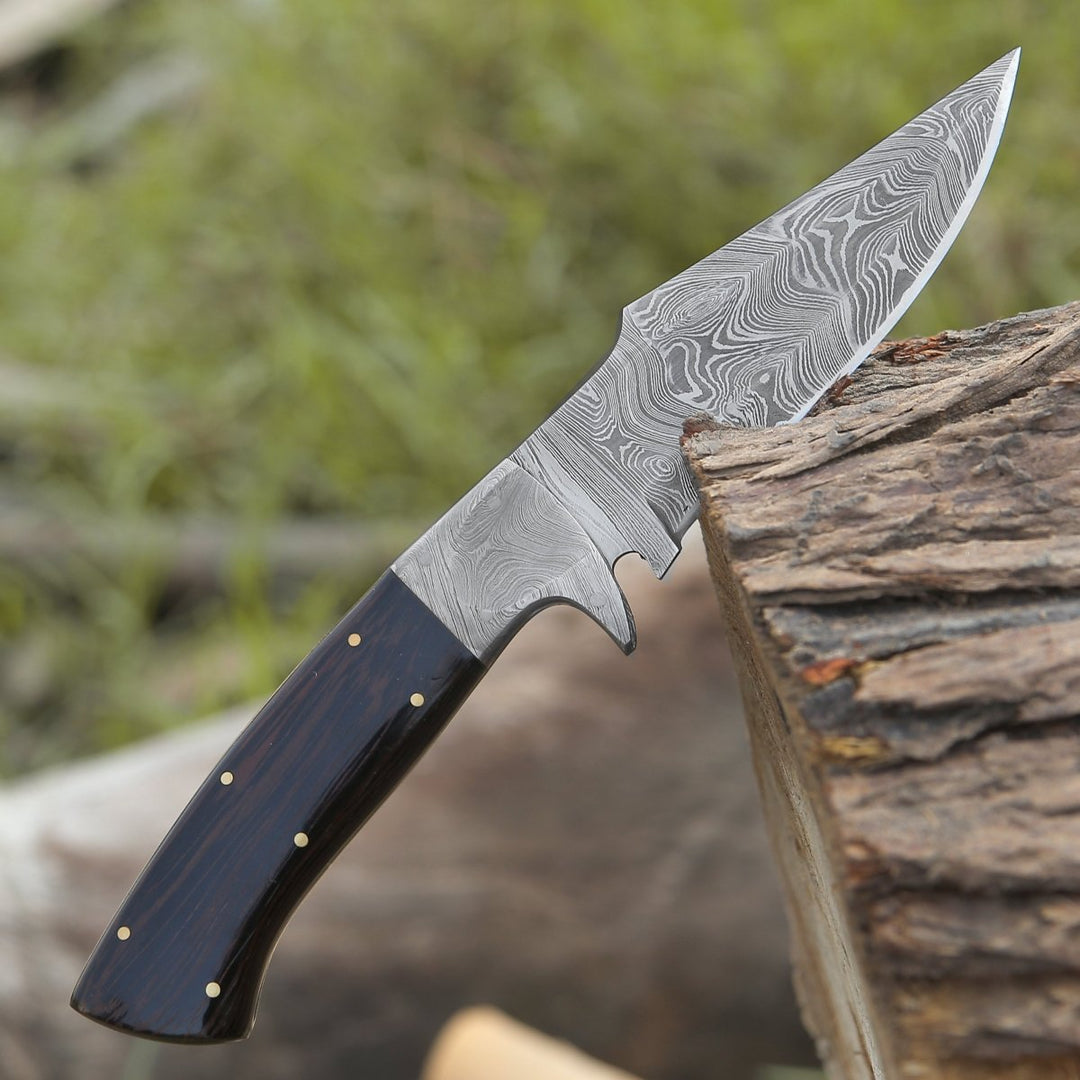 Damascus Knife - Vesper Damascus Hunting Knife with Exotic Wenge Wood Handle &amp; Sheath - Shokunin USA