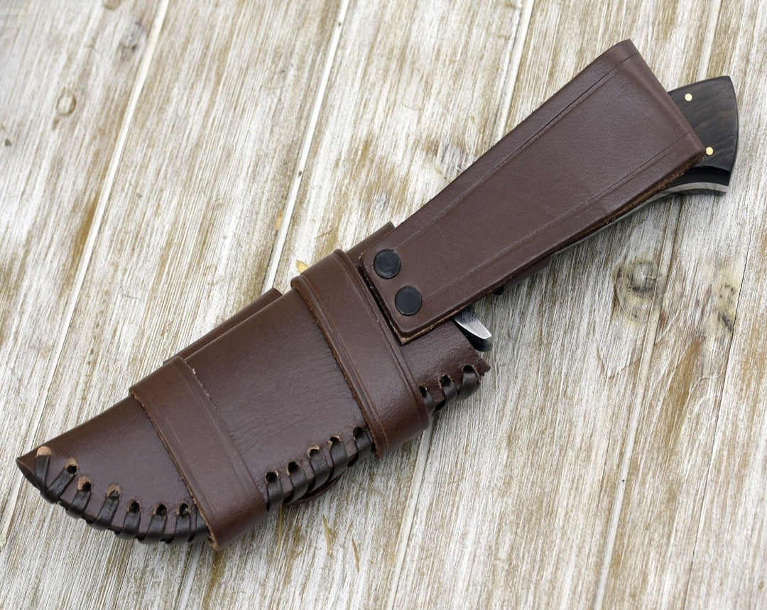 Damascus Knife - Vesper Damascus Hunting Knife with Exotic Wenge Wood Handle &amp; Sheath - Shokunin USA